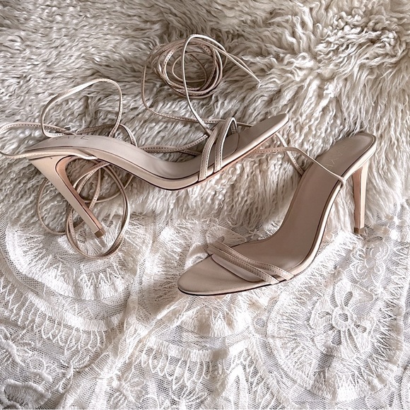RAYE BALLET PINK NUDE LACE UP ANKLE TIE HEELS WEDDING BRIDAL SCHUTZ REVOLVE ZARA - Picture 8 of 15